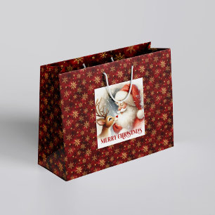 Cute Santa and Rudolph Cozy Christmas Gift Bag