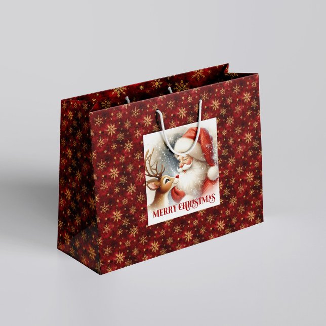 Cute Santa and Rudolph Cozy Christmas Gift Bag (Cute Santa and Rudolph Cozy Christmas Gift Bag)