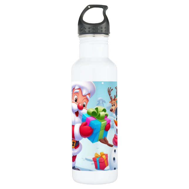 Cute Santa and Snowman  710 Ml Water Bottle (Front)
