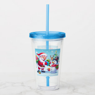 Cute Santa and Snowman  Acrylic Tumbler