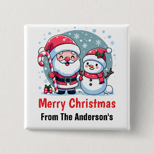 Cute Santa And Snowman Christmas Custom 15 Cm Square Badge