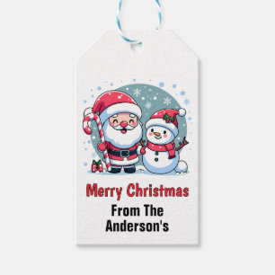 Cute Santa And Snowman Christmas Custom Gift Tags