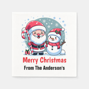Cute Santa And Snowman Christmas Custom Napkin