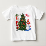 Cute Santa and snowman Christmas T-shirt<br><div class="desc">Cute Santa and snowman Christmas T-shirt with a beautiful Christmas tree at the centre. The Santa can be seen peeping and the snowman is busy ice skating.</div>