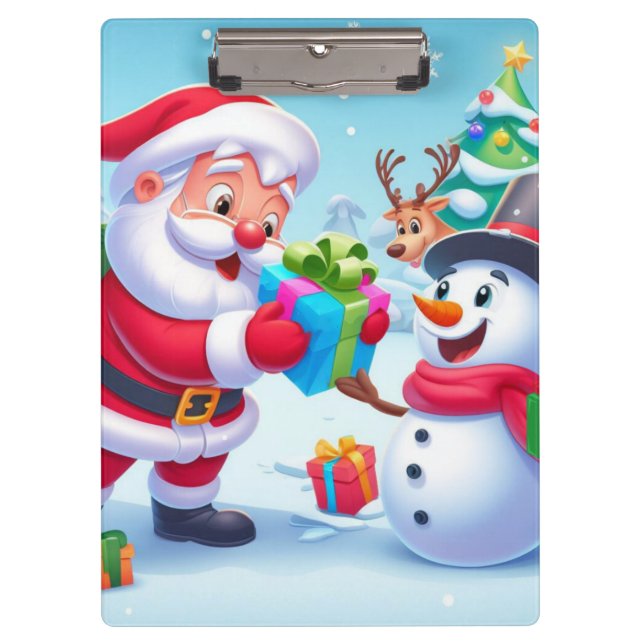 Cute Santa and Snowman  Clipboard (Front)