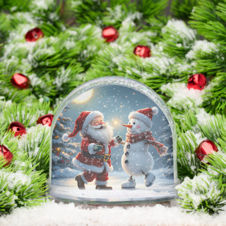 Cute Santa and snowman dancing on ice in winter  Snowglobe