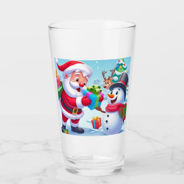 Cute Santa and Snowman  Glass (Front)