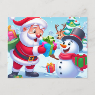 Cute Santa and Snowman  Holiday Postcard