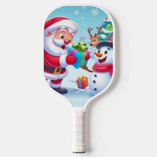 Cute Santa and Snowman Pickleball Paddle