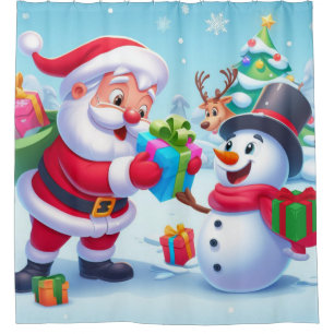 Cute Santa and Snowman  Shower Curtain