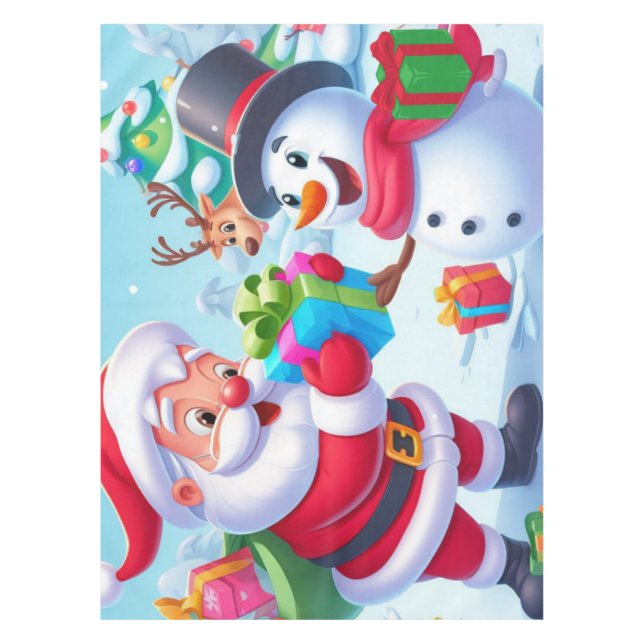 Cute Santa and Snowman  Tablecloth (Front)