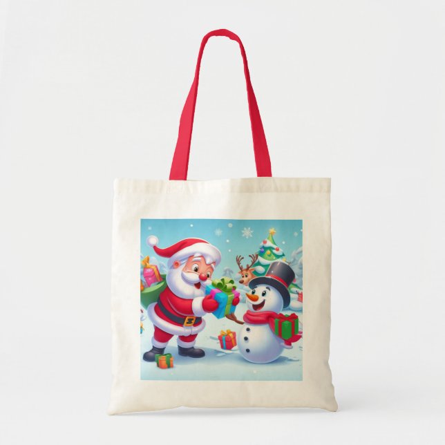 Cute Santa and Snowman  Tote Bag (Front)