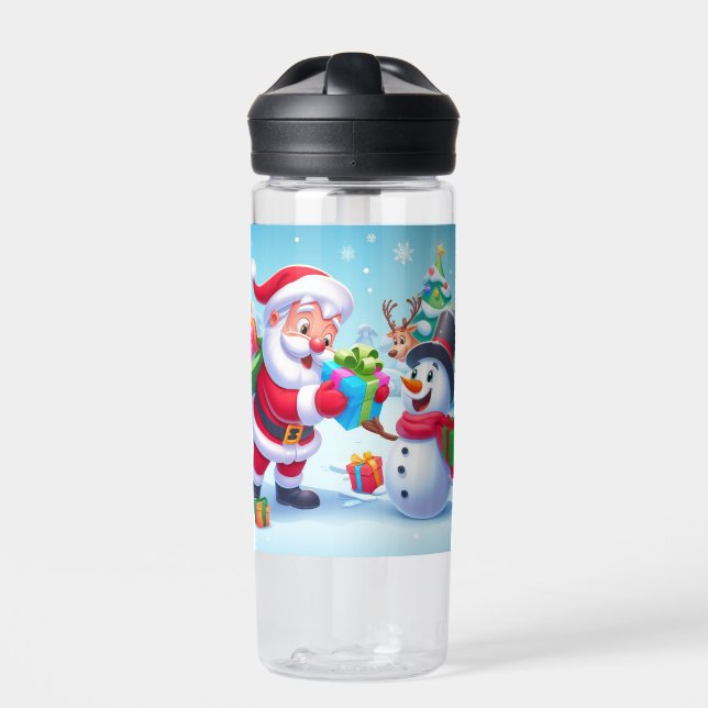 Cute Santa and Snowman  Water Bottle (Front)