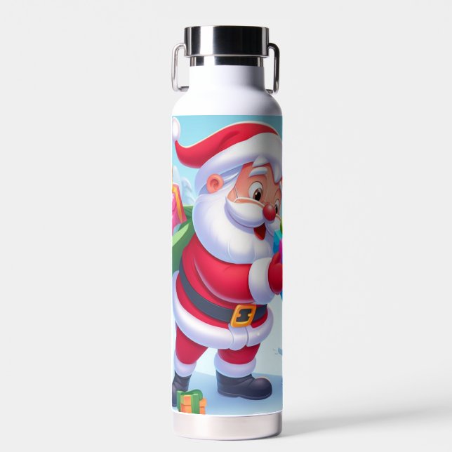 Cute Santa and Snowman  Water Bottle (Front)