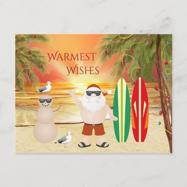 Cute Santa and Surfboards Beach Surfing Christmas Holiday Postcard (Front)