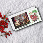 Cute Santa Animals Merry Christmas  Holiday Card<br><div class="desc">Cute traditional vintage image Santa Claus in a red suit holding a sign saying Merry Christmas.  He has his adorable animal friends and a tree decorated with red beads beside him.  See my store Art by MAR for more products with this design.</div>