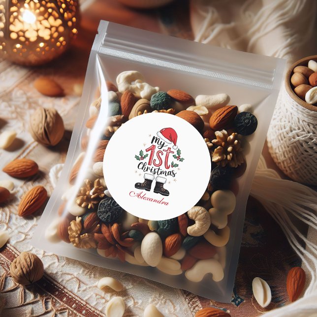 Cute Santa Baby 1st Christmas Classic Round Sticker (Creator Uploaded)