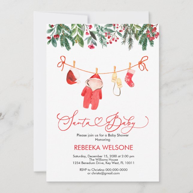 Cute santa baby christmas baby shower invitation (Front)