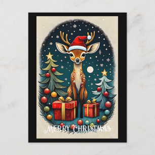 Cute Santa Baby Deer Christmas Tree Gift Postcard