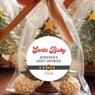 Cute Santa Baby Holiday Baby Shower Classic Round Sticker