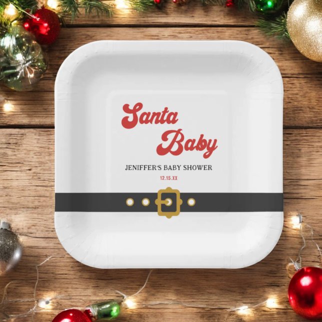 Cute Santa Baby Holiday Baby Shower Paper Plate (Creator Uploaded)