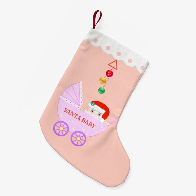 Cute Santa Baby on Pink Small Christmas Stocking (Front (Hanging))