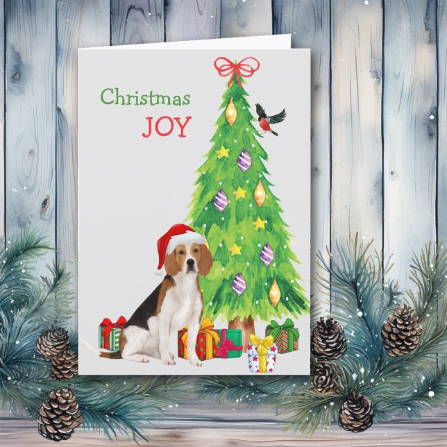 Cute Santa Beagle and Christmas Tree Holiday Card (Creator Uploaded)