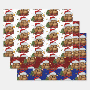 Cute Santa Bear Wrapping Paper Sheet