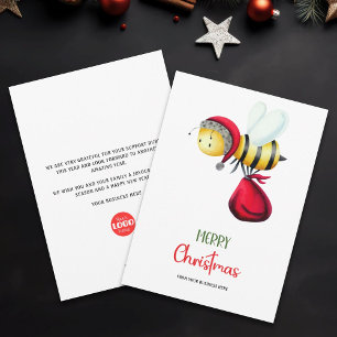 Cute Santa Bee Apiary Business Logo Christmas Holiday Card