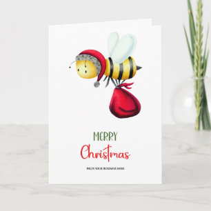 Cute Santa Bee Apiary Logo Business Christmas Holiday Card