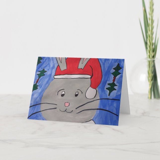 Cute Santa Bunny Christmas Card (Front)