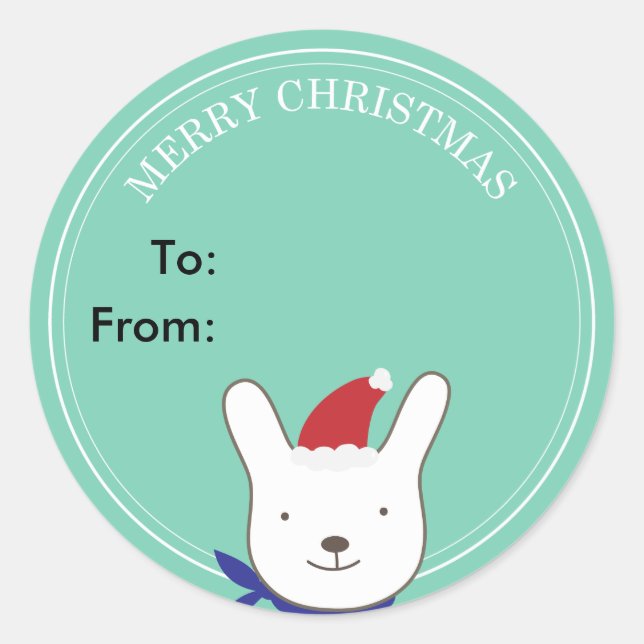 Cute Santa Bunny Green Christmas Gift Tag (Front)
