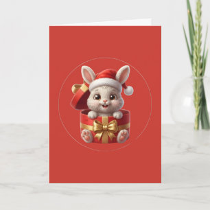 Cute Santa Bunny in Christmas Gift Box Card