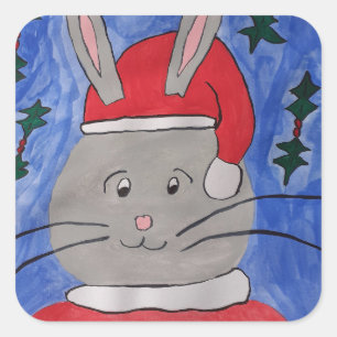 Cute Santa Bunny Square Sticker