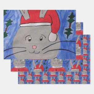 Cute Santa Bunny Wrapping Paper Sheet