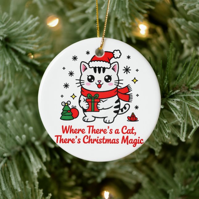  Cute Santa Cat Christmas - Holiday Tree Decor Ceramic Tree Decoration (Tree)