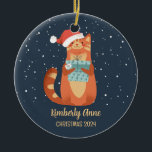 Cute Santa Cat Christmas Snowy Winter Holiday Ceramic Tree Decoration<br><div class="desc">Cute cartoon animal ornament for kids and children. Perfect for first Christmas celebration with family. You can customise the text for any occasion.</div>