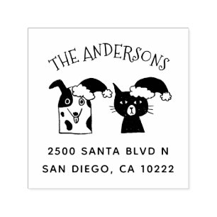 Cute Santa Cat & Dog Christmas Returning Address Self-inking Stamp