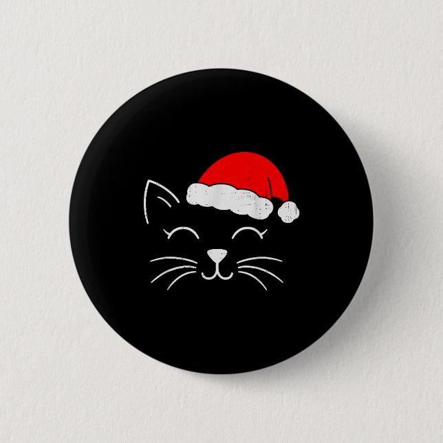Cute Santa Cat Face Christmas Meow Kitty Pet Cat L 6 Cm Round Badge (Front)