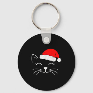 Cute Santa Cat Face Christmas Meow Kitty Pet Cat L Key Ring
