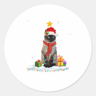 Cute Santa Cat Lights Christmas Funny C Classic Round Sticker