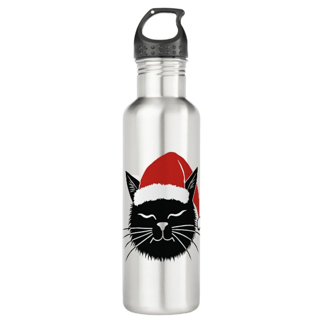 Cute Santa Cat Lover Christmas Men Women Kids T-Sh 710 Ml Water Bottle (Front)