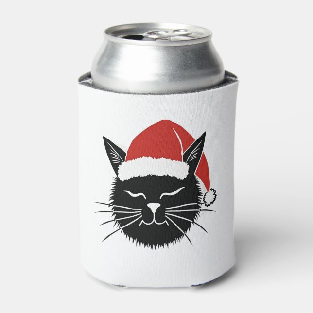Cute Santa Cat Lover Christmas Men Women Kids T-Sh Can Cooler (Can Front)