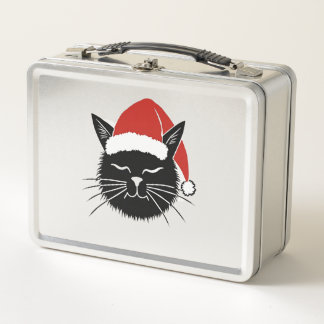 Cute Santa Cat Lover Christmas Men Women Kids T-Sh Metal Lunch Box