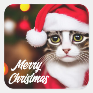 Cute Santa Cat Square Sticker
