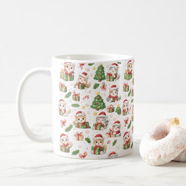 Cute Santa Cats Christmas Mug (With Donut)