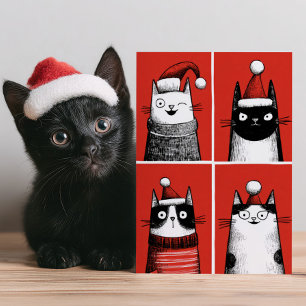 Cute Santa Cats Humorous Cat Lover Meowy Christmas Holiday Card