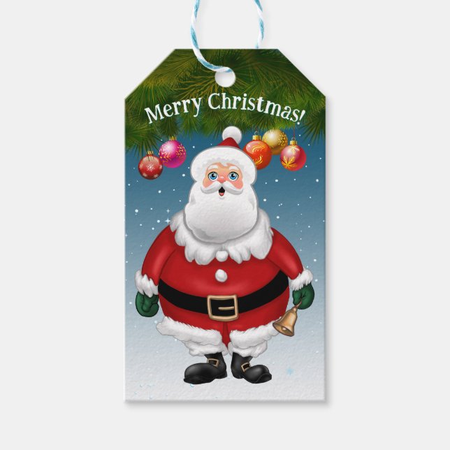 Cute Santa Celebrating Christmas Gift Tags (Front)