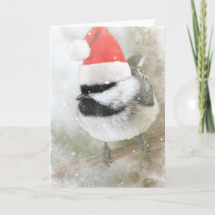 Cute Santa Chickadee Holiday Card