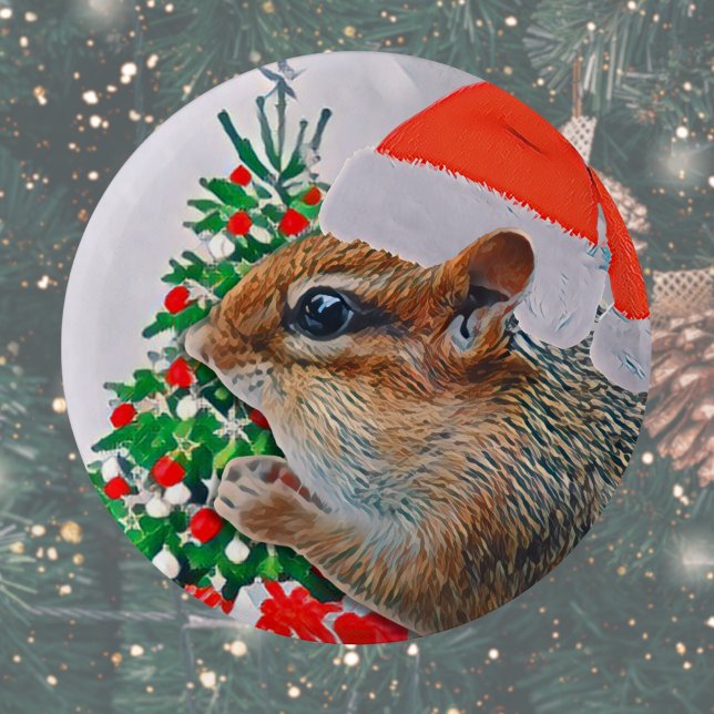 Cute Santa Chipmunk Christmas 6 Cm Round Badge (Cute chipmunk Christmas button pin makes a great stocking stuffer or Christmas party favor. )